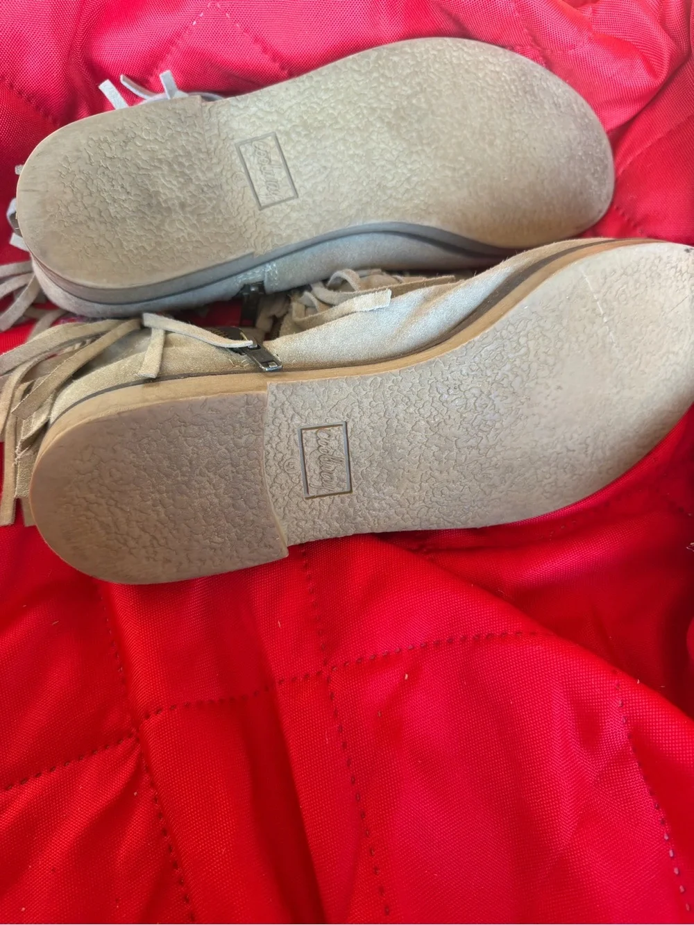 Women's Coolway Naim Fringe Leather/Suede Bootie in Tan Size 10